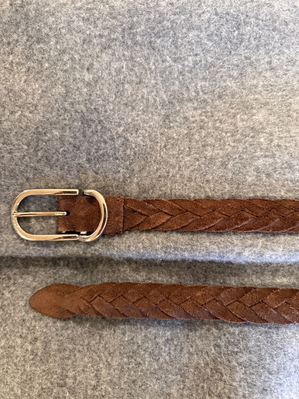 Brown Braided Suede Belt with Silver Buckle - Picture 5 of 5